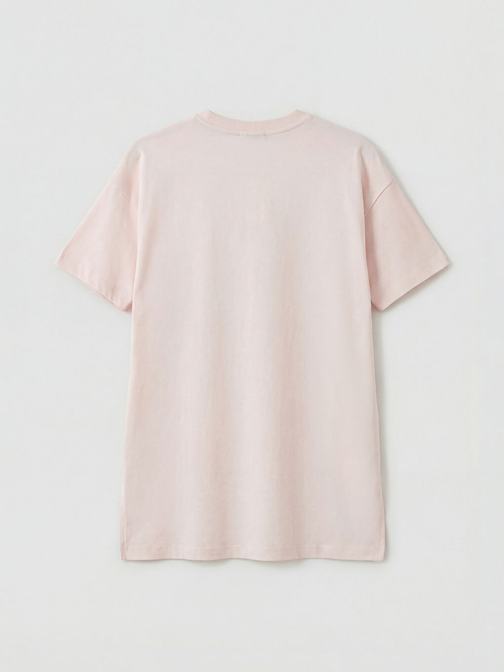 Pembe Bisiklet Yaka Baskılı Kadın Tişört-1