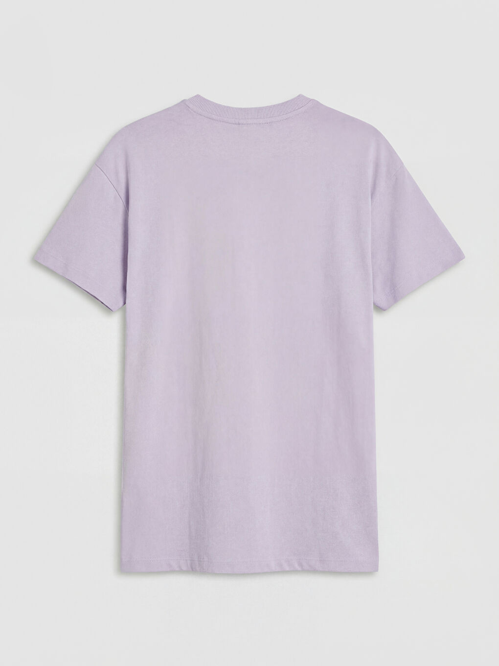 Lila Bisiklet Yaka Baskılı Kadın Tişört-1