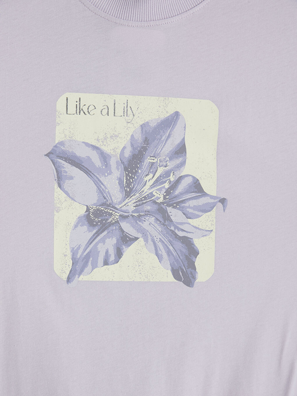 Lila Bisiklet Yaka Baskılı Kadın Tişört-3