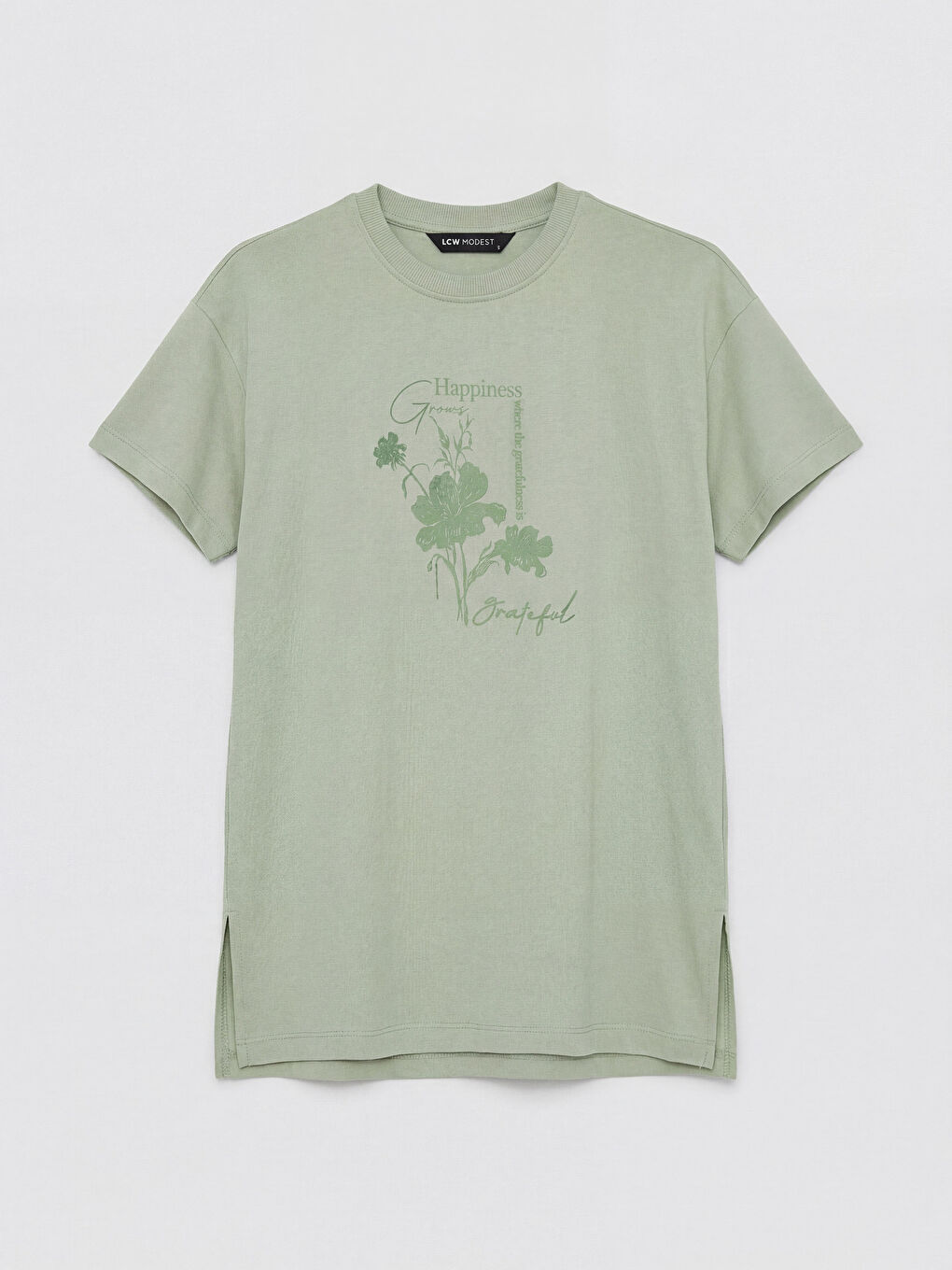 Yeşil Bisiklet Yaka Baskılı Kadın Tişört