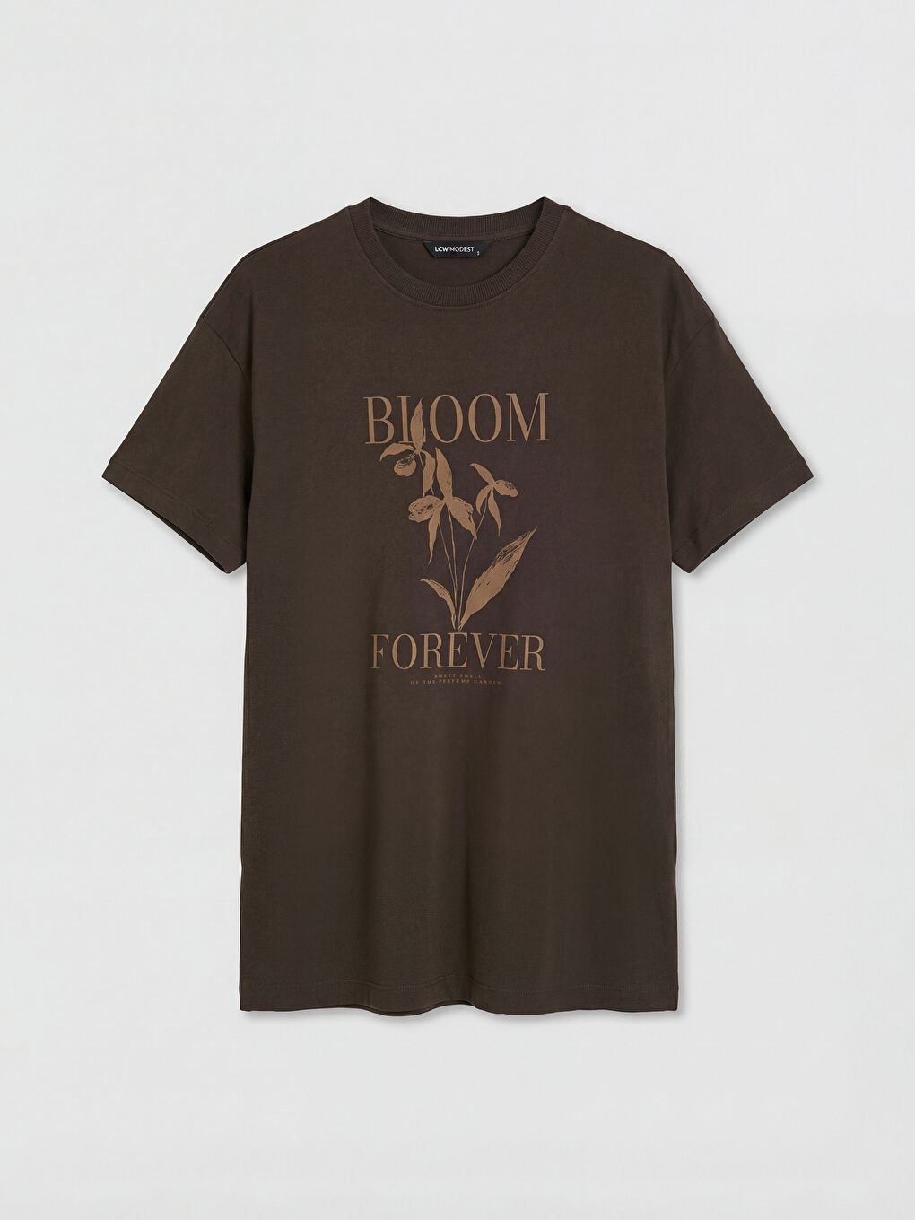 Kahverengi Bisiklet Yaka Baskılı Kadın Tişört