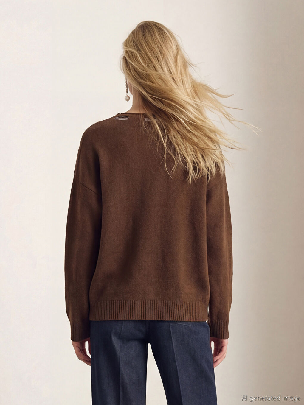 Kahverengi Bisiklet Yaka Fular Detaylı Kadın Triko Kazak-3