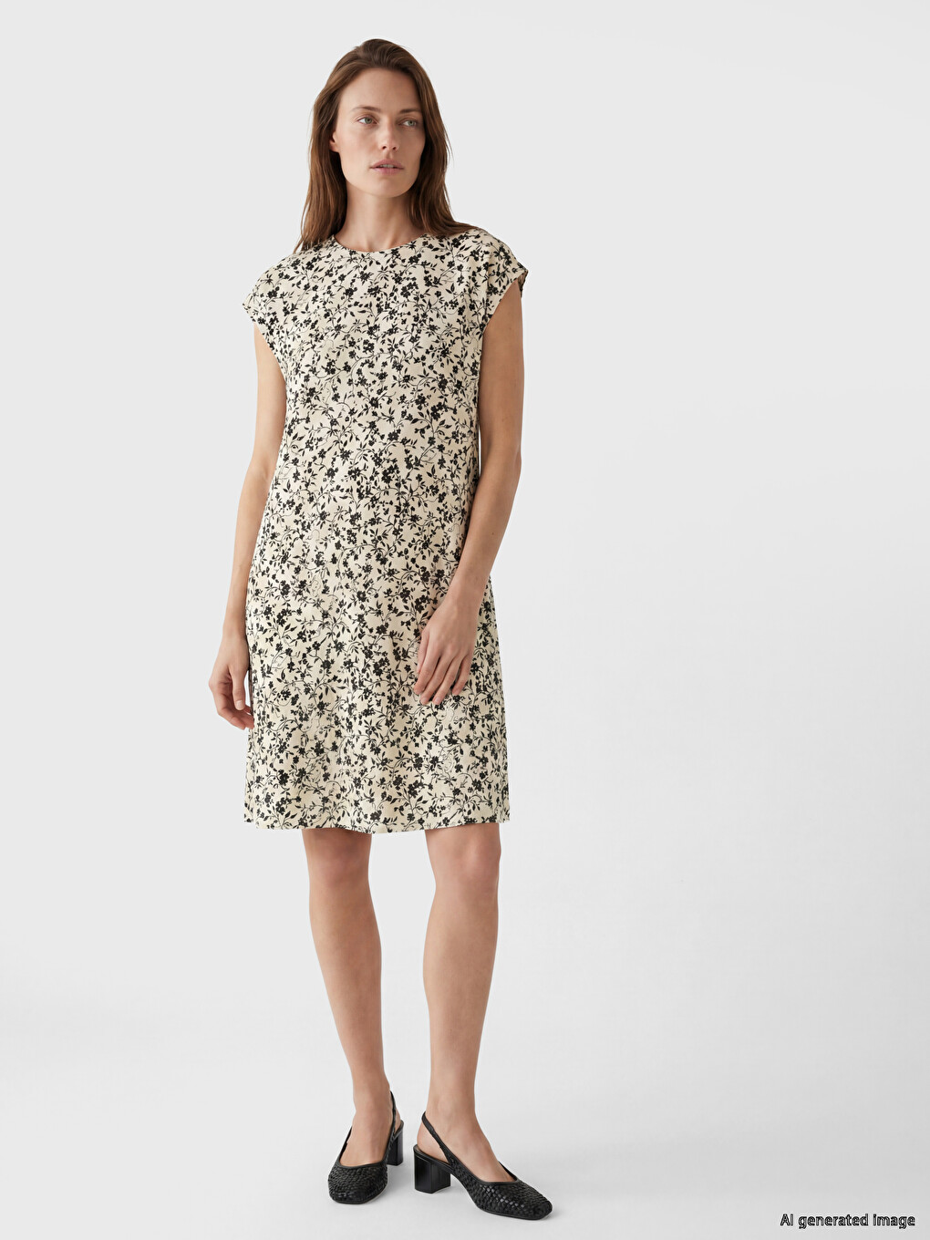 Crew Neck Patterned A-line Dress