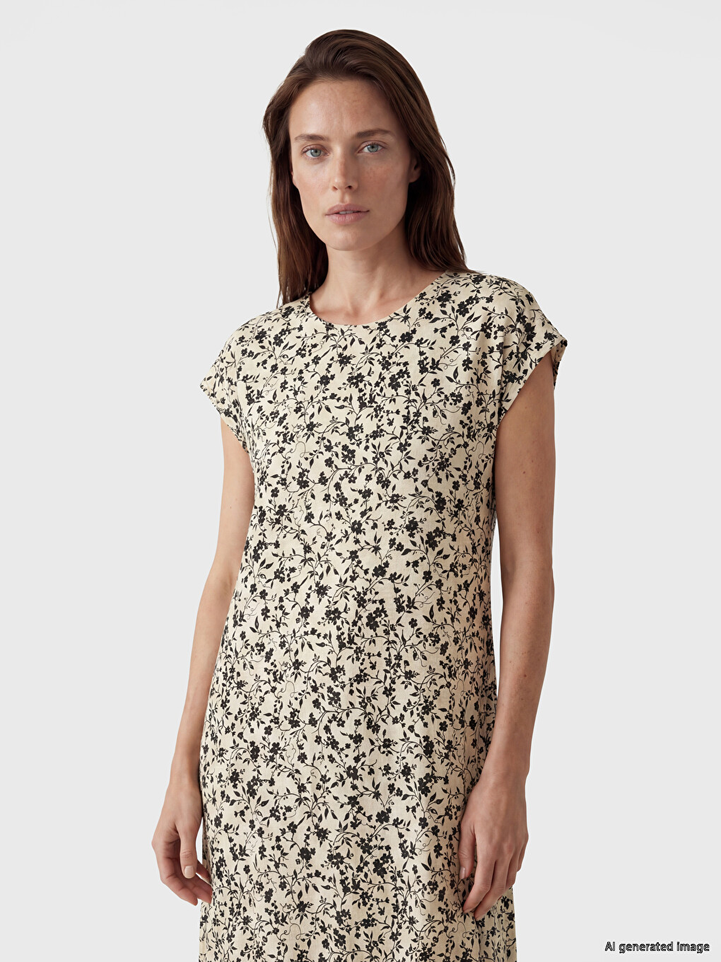 Crew Neck Patterned A-line Dress-1