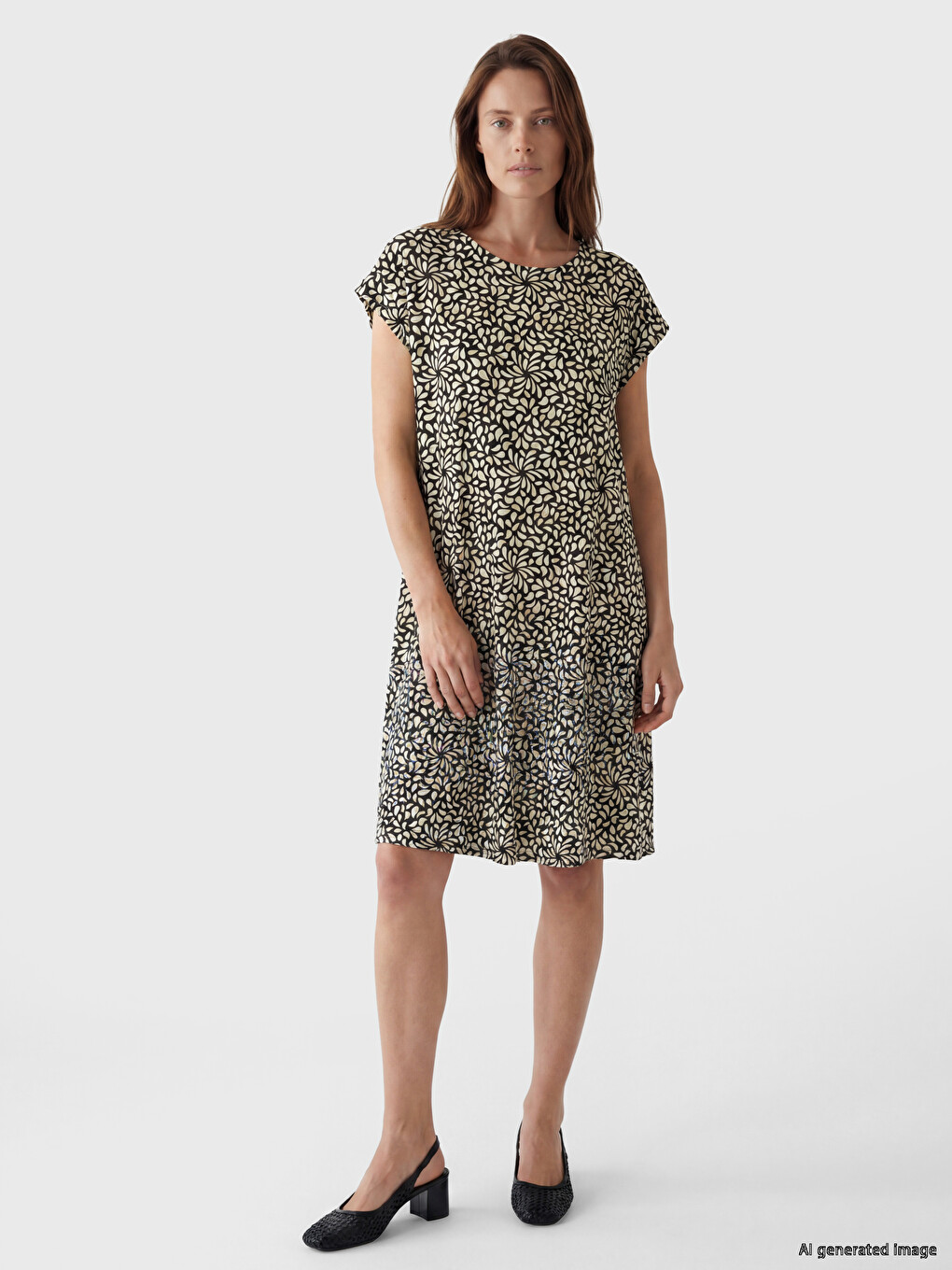 Crew Neck Patterned A-line Dress