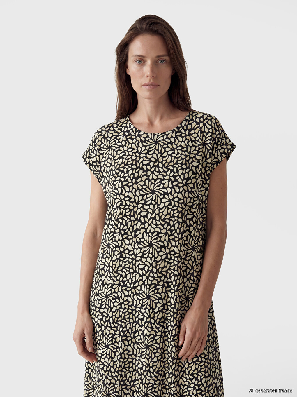 Crew Neck Patterned A-line Dress-1