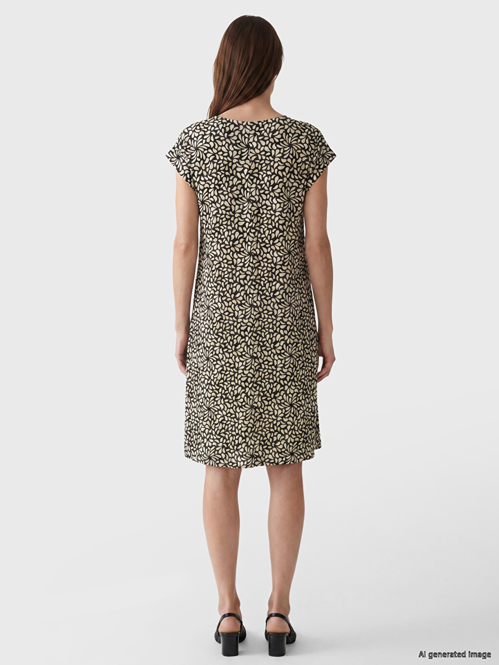 Crew Neck Patterned A-line Dress-3