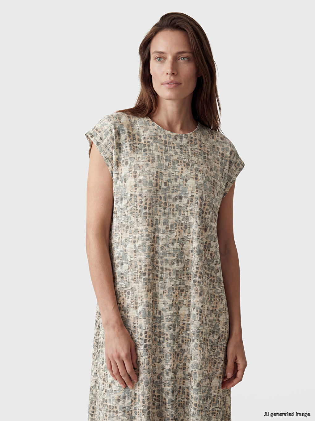Crew Neck Patterned A-line Dress-1