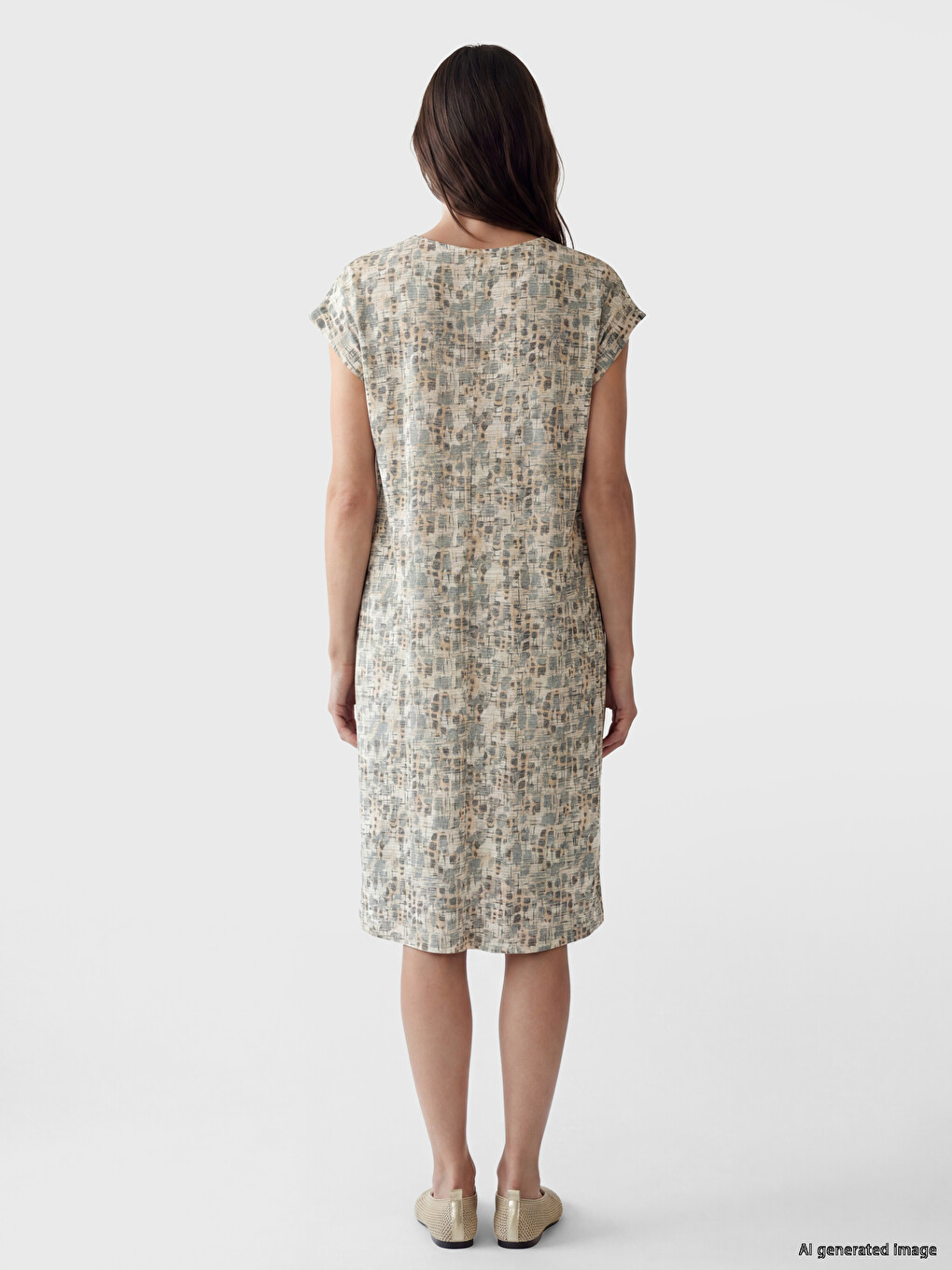 Crew Neck Patterned A-line Dress-3