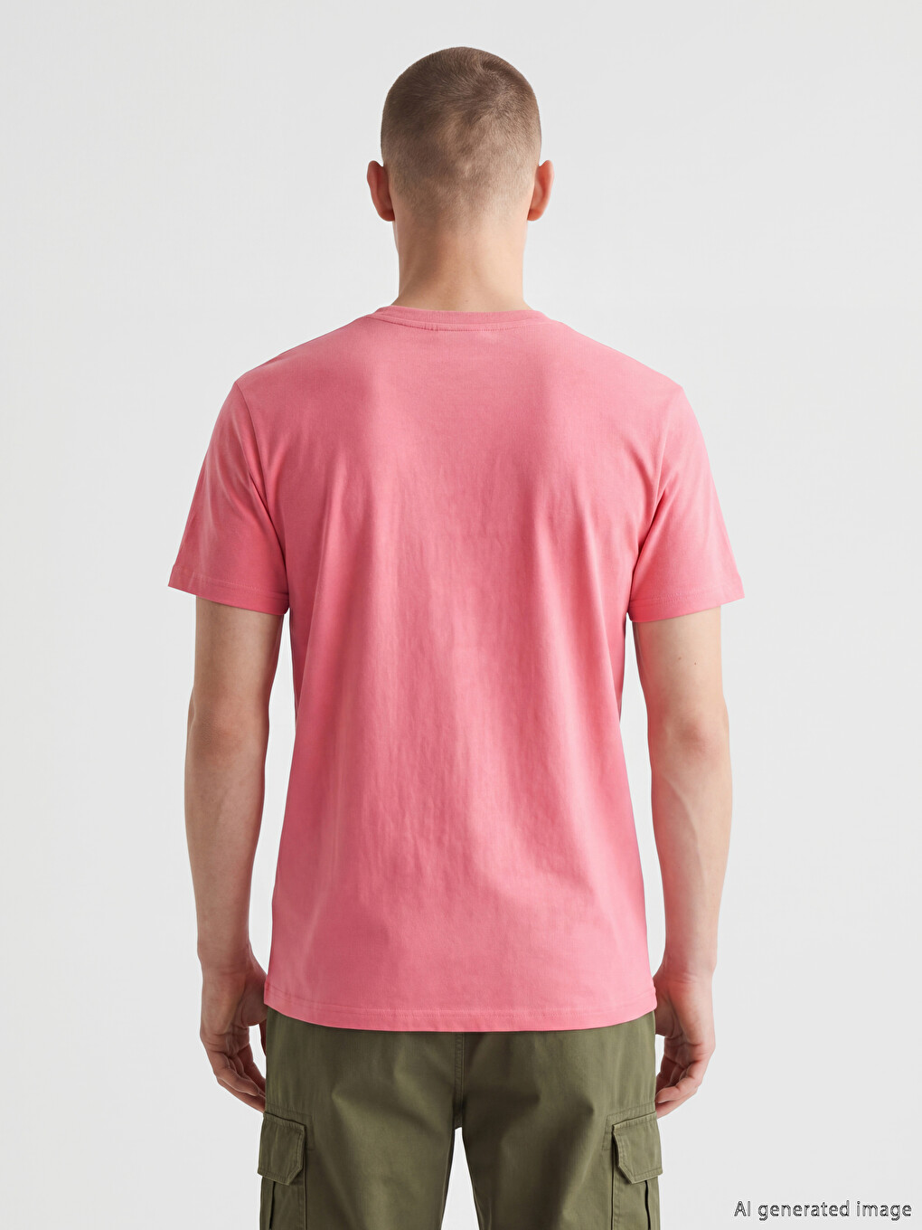 Pembe Bisiklet Yaka Erkek Penye Tişört-3