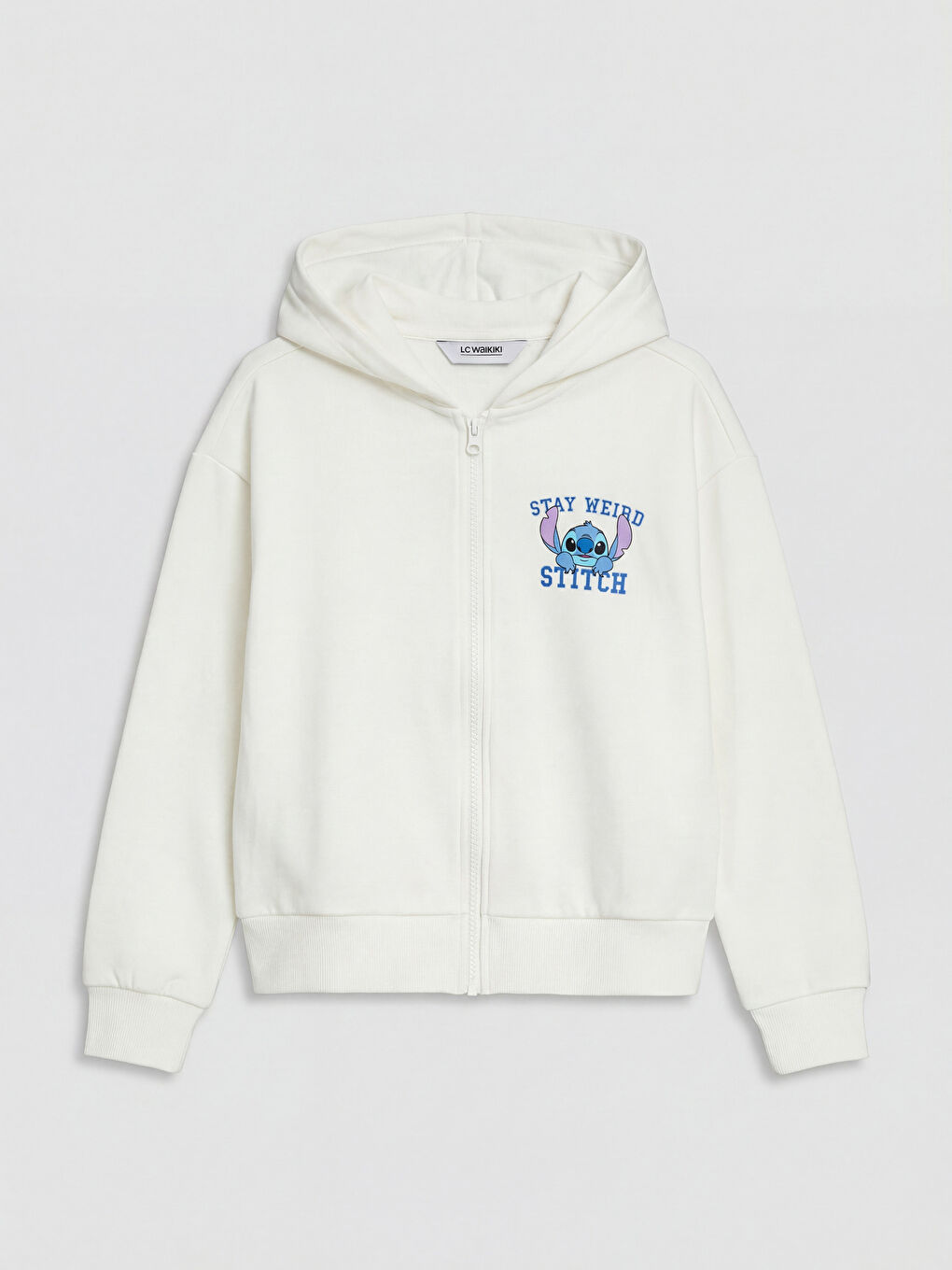 Ekru Stitch Baskılı Kız Çocuk Soft Touch Fermuarlı Sweatshirt-1
