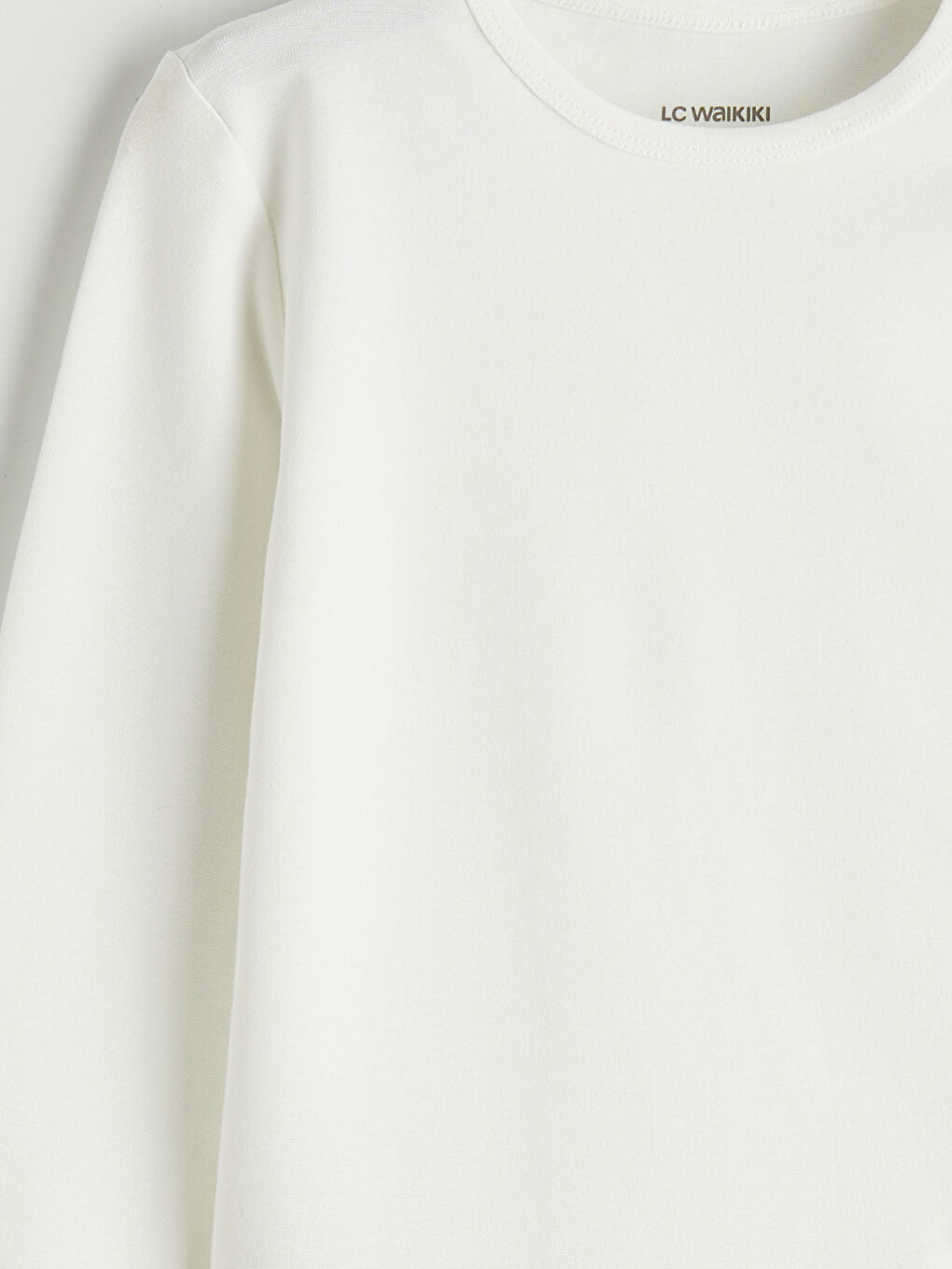 Ekru Bisiklet Yaka Uzun Kollu Kız Çocuk Tişört-2