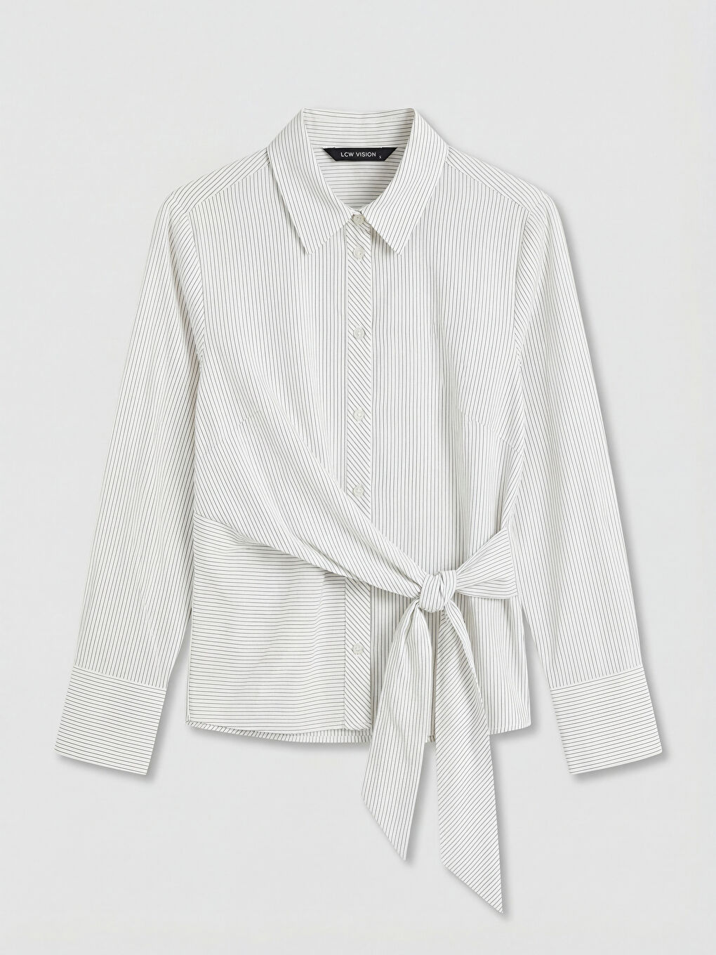 Ekru Çizgili Poplin Kadın Gömlek