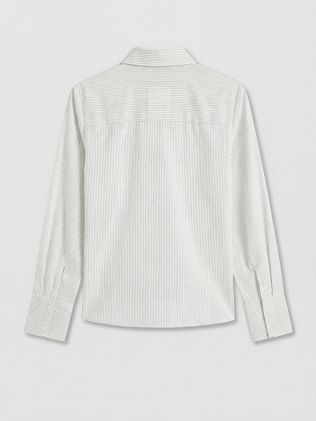Ekru Çizgili Poplin Kadın Gömlek-1