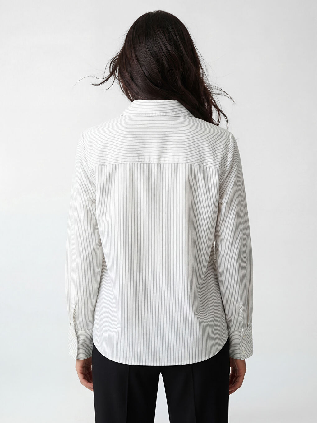Ekru Çizgili Poplin Kadın Gömlek-3