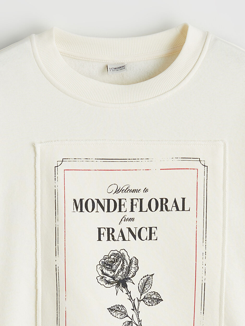 Ekru Bisiklet Yaka Baskılı Kız Çocuk Kalın Sweatshirt-1