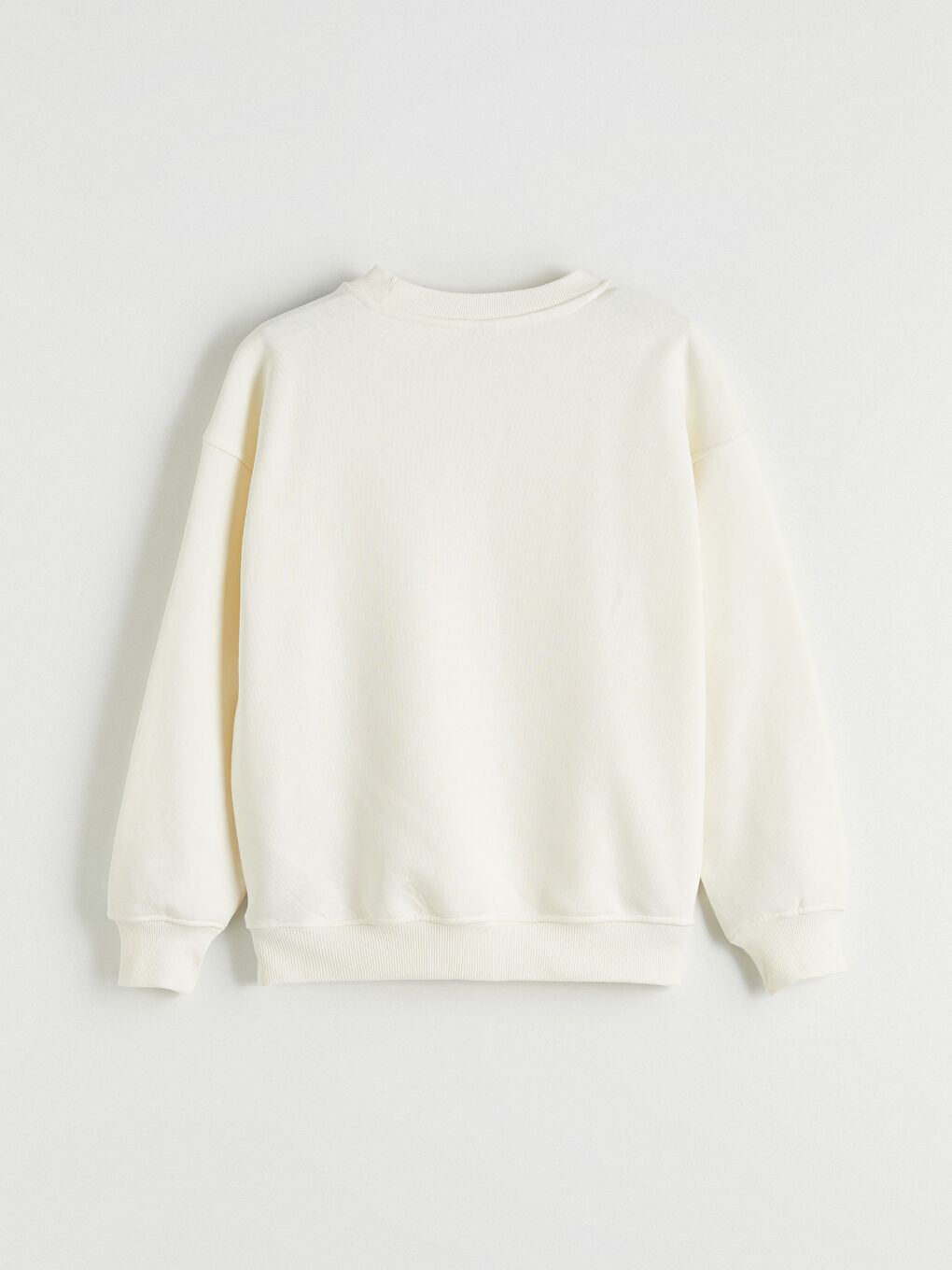 Ekru Bisiklet Yaka Baskılı Kız Çocuk Kalın Sweatshirt-3