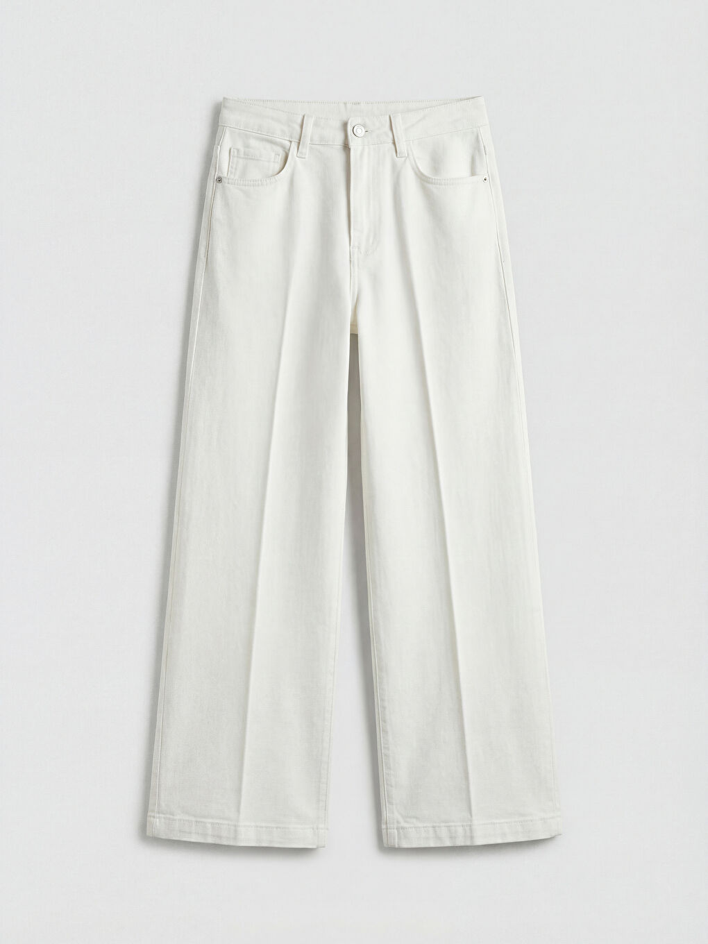 Beyaz Wideleg Kadın Jean Pantolon