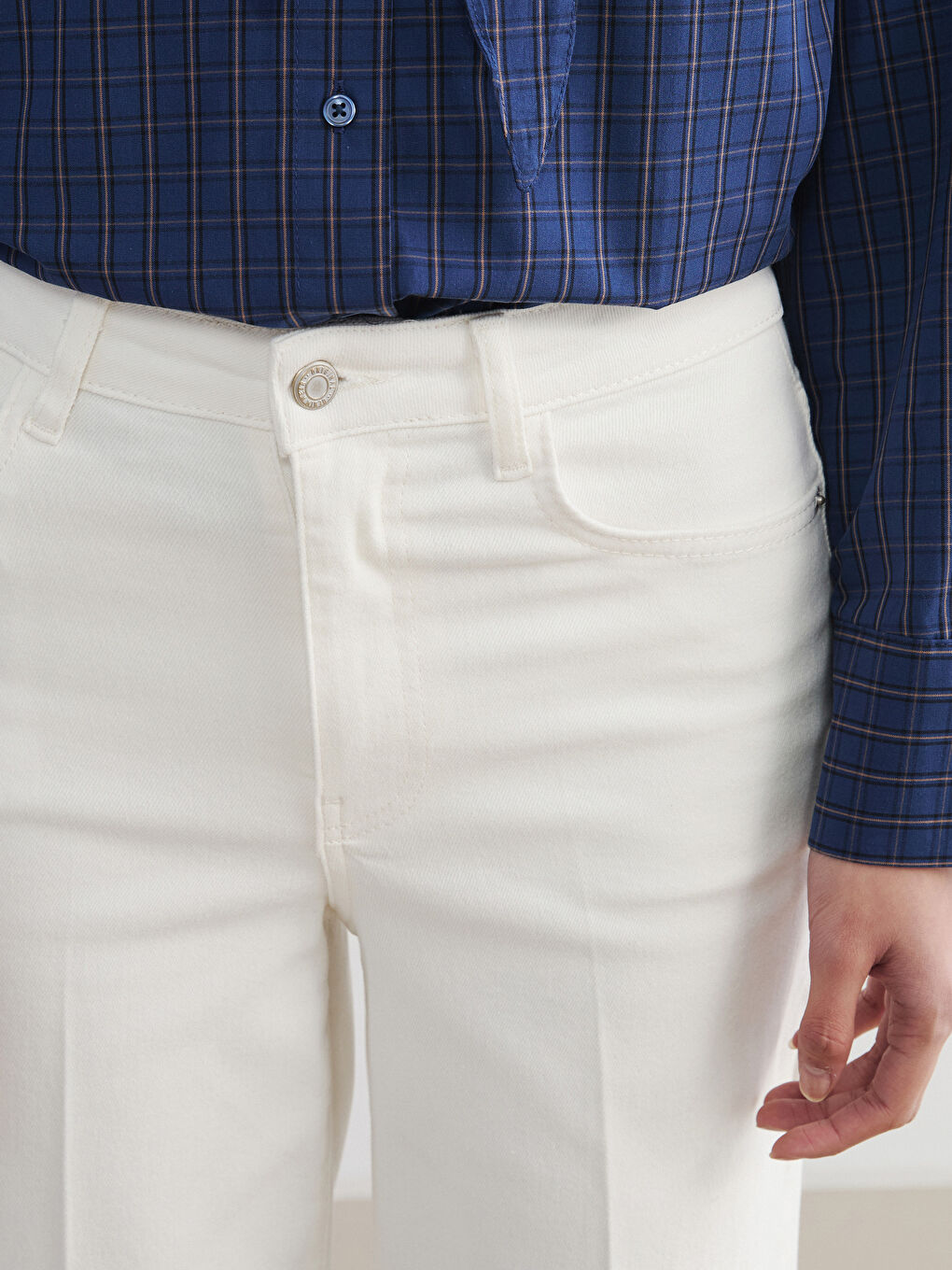 Beyaz Wideleg Kadın Jean Pantolon-2