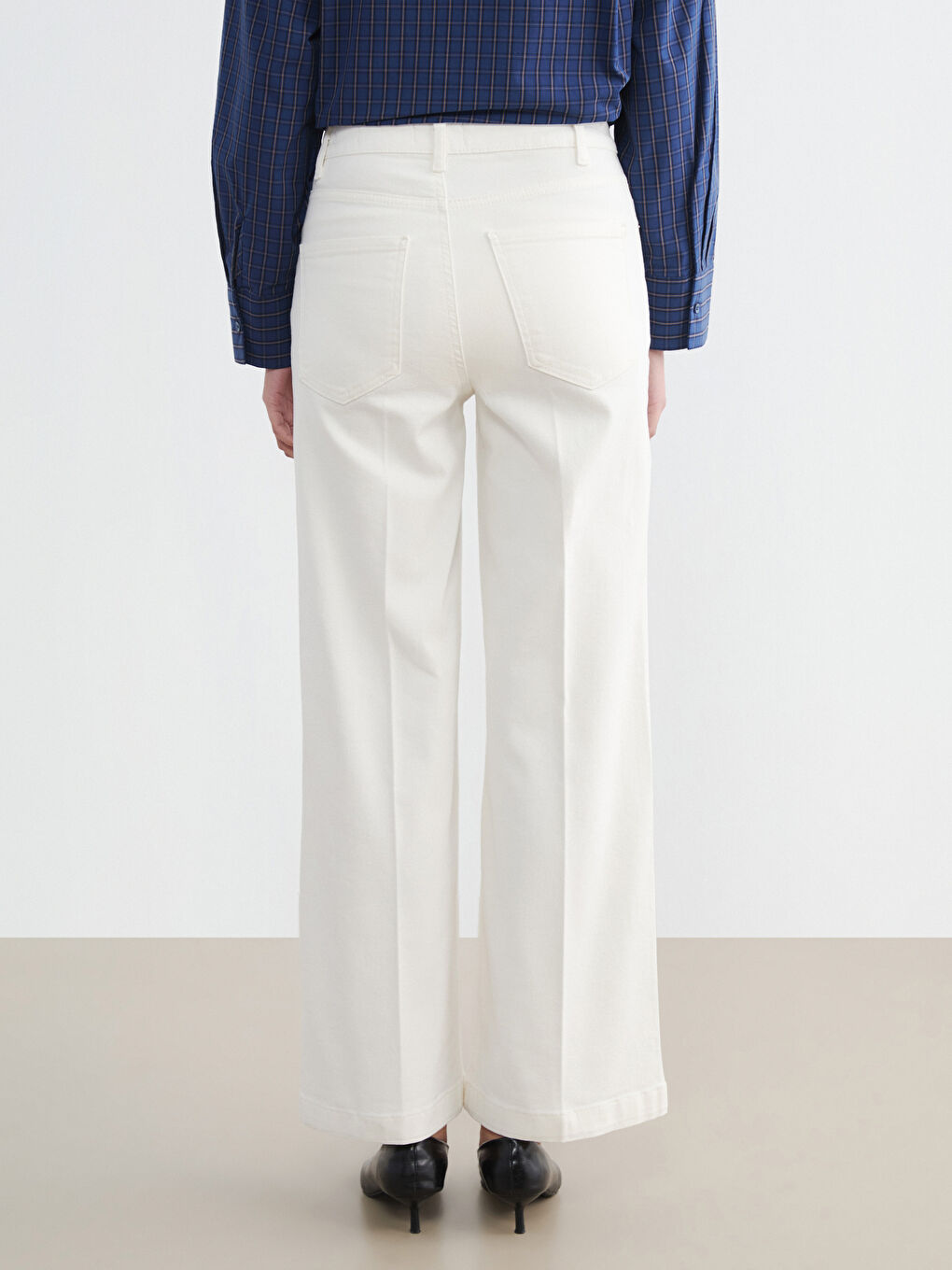 Beyaz Wideleg Kadın Jean Pantolon-3