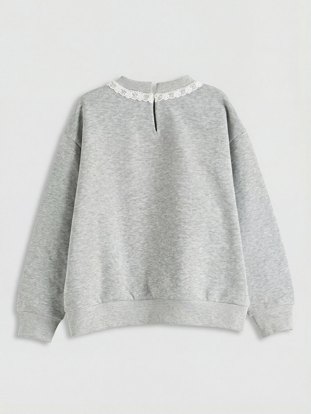 Gri Dantel Detaylı Kız Çocuk Kalın Sweatshirt-1