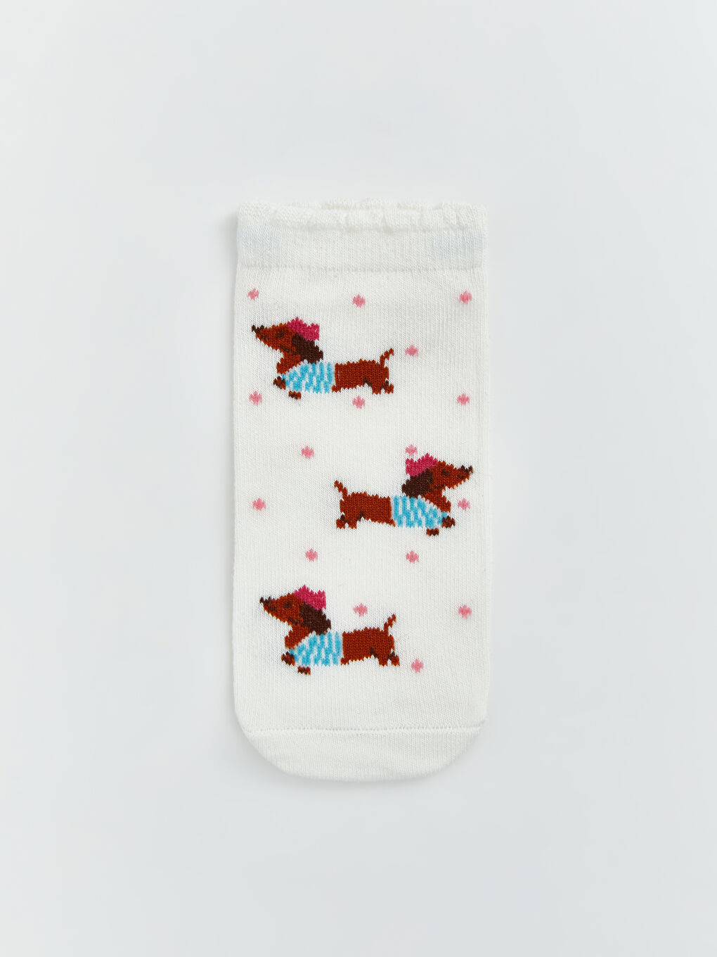 Ekru Köpek Desenli Kız Çocuk Patik Çorap 5'li-3
