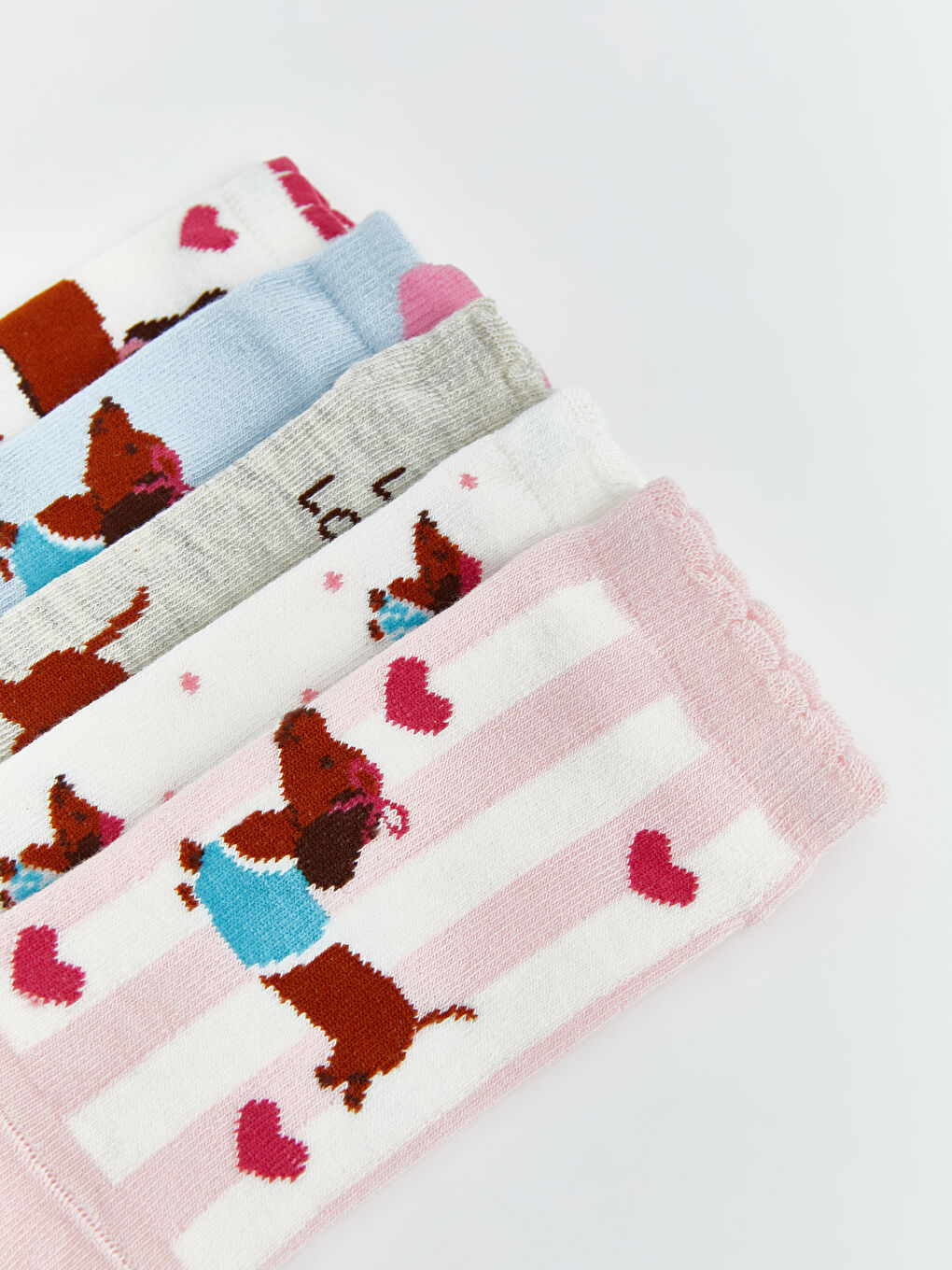 Ekru Köpek Desenli Kız Çocuk Patik Çorap 5'li-6
