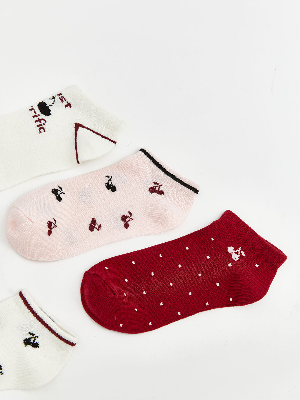 Ekru Desenli Kız Çocuk Patik Çorap 5'li-1