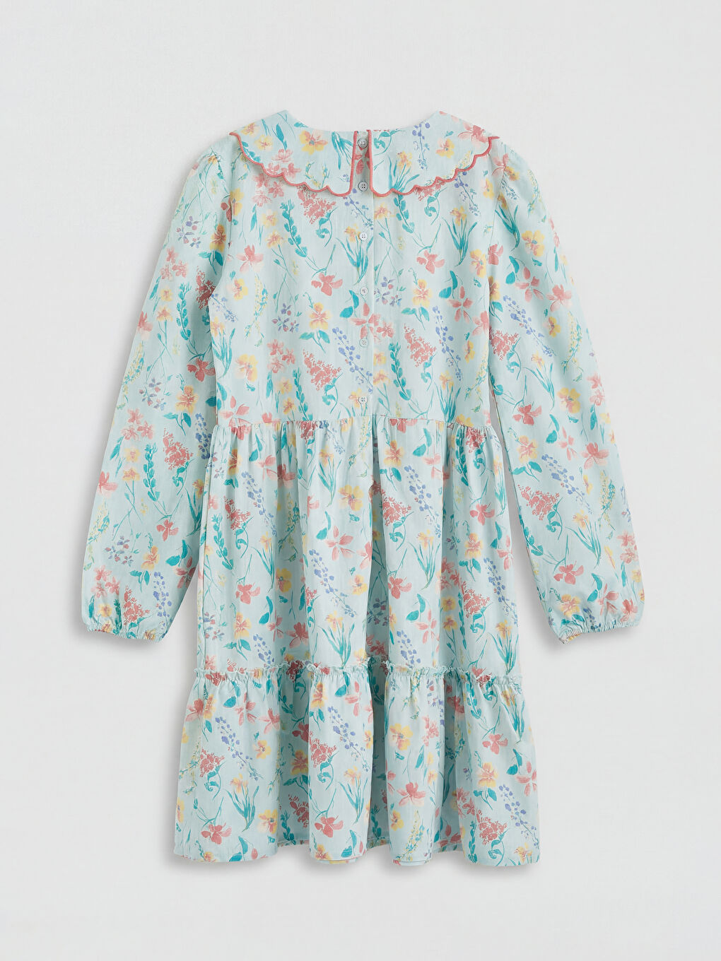 Mavi Bebe Yaka Çiçekli Kız Çocuk Poplin Elbise-1