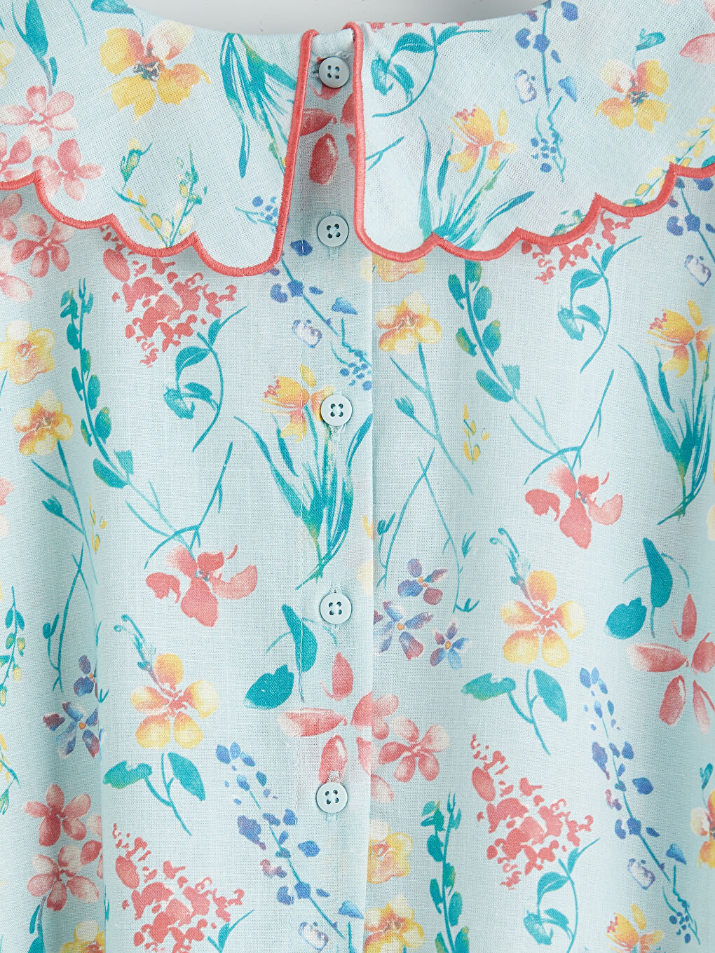 Mavi Bebe Yaka Çiçekli Kız Çocuk Poplin Elbise-2