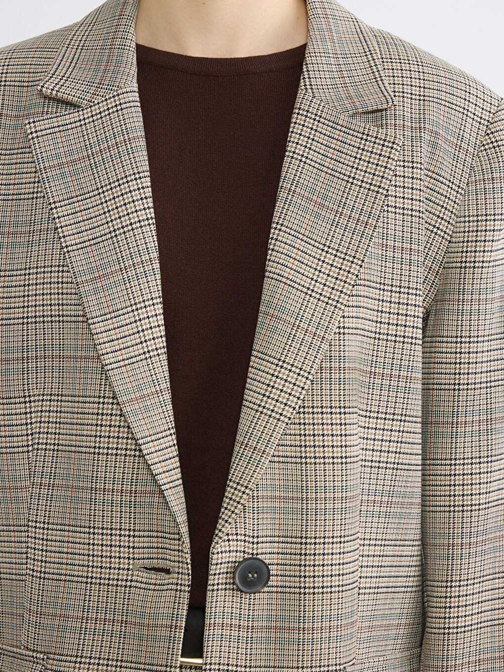 Kahverengi Ekose Kadın Blazer Ceket-2