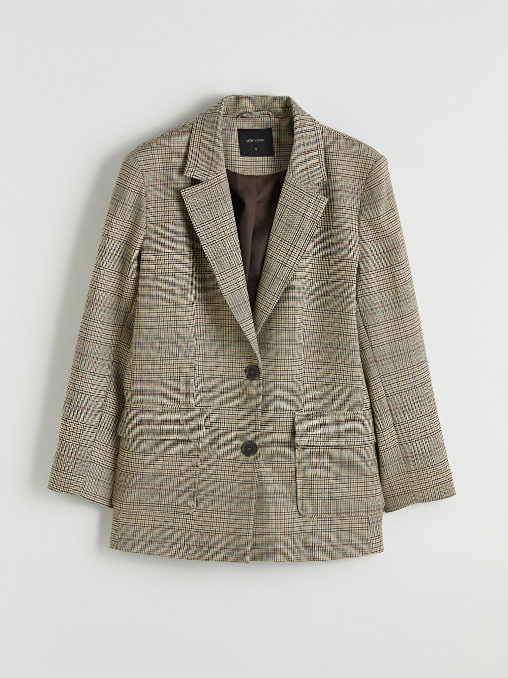 Kahverengi Ekose Kadın Blazer Ceket-4