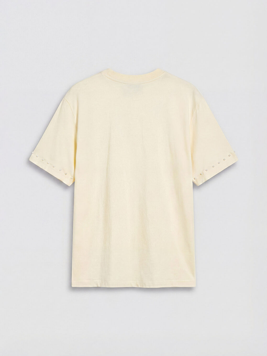 Sarı Bisiklet Yaka Boncuk İşlemeli Kadın Tişört-5