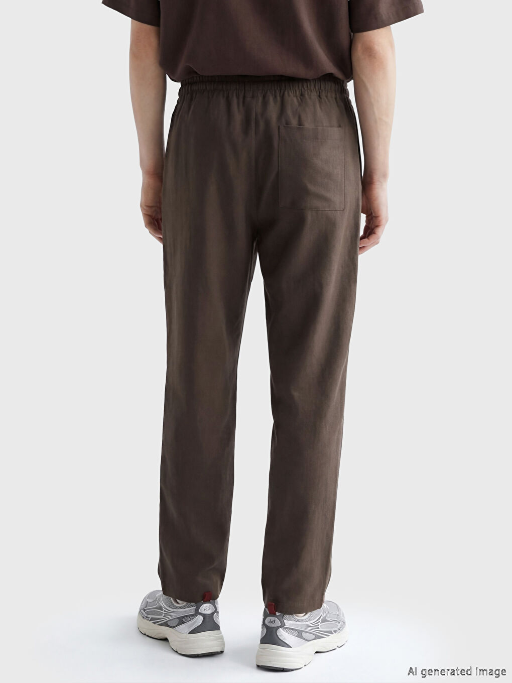 Kahverengi Keten Görünümlü Rahat Kalıp Erkek Pantolon-2