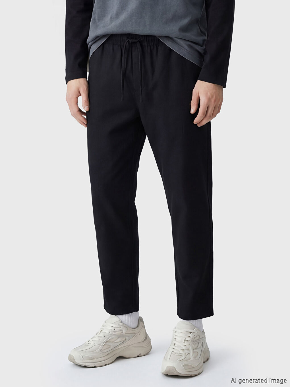 Siyah Keten Görünümlü Rahat Kalıp Erkek Pantolon-1