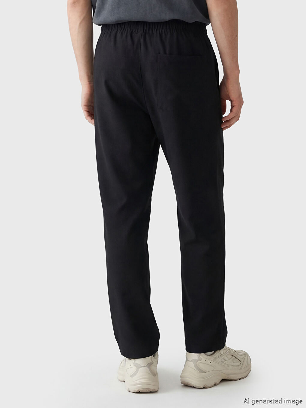 Siyah Keten Görünümlü Rahat Kalıp Erkek Pantolon-2