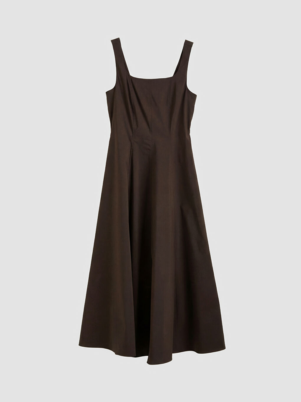 Kahverengi Kare Yaka Şal Bağlamalı Poplin Elbise-2