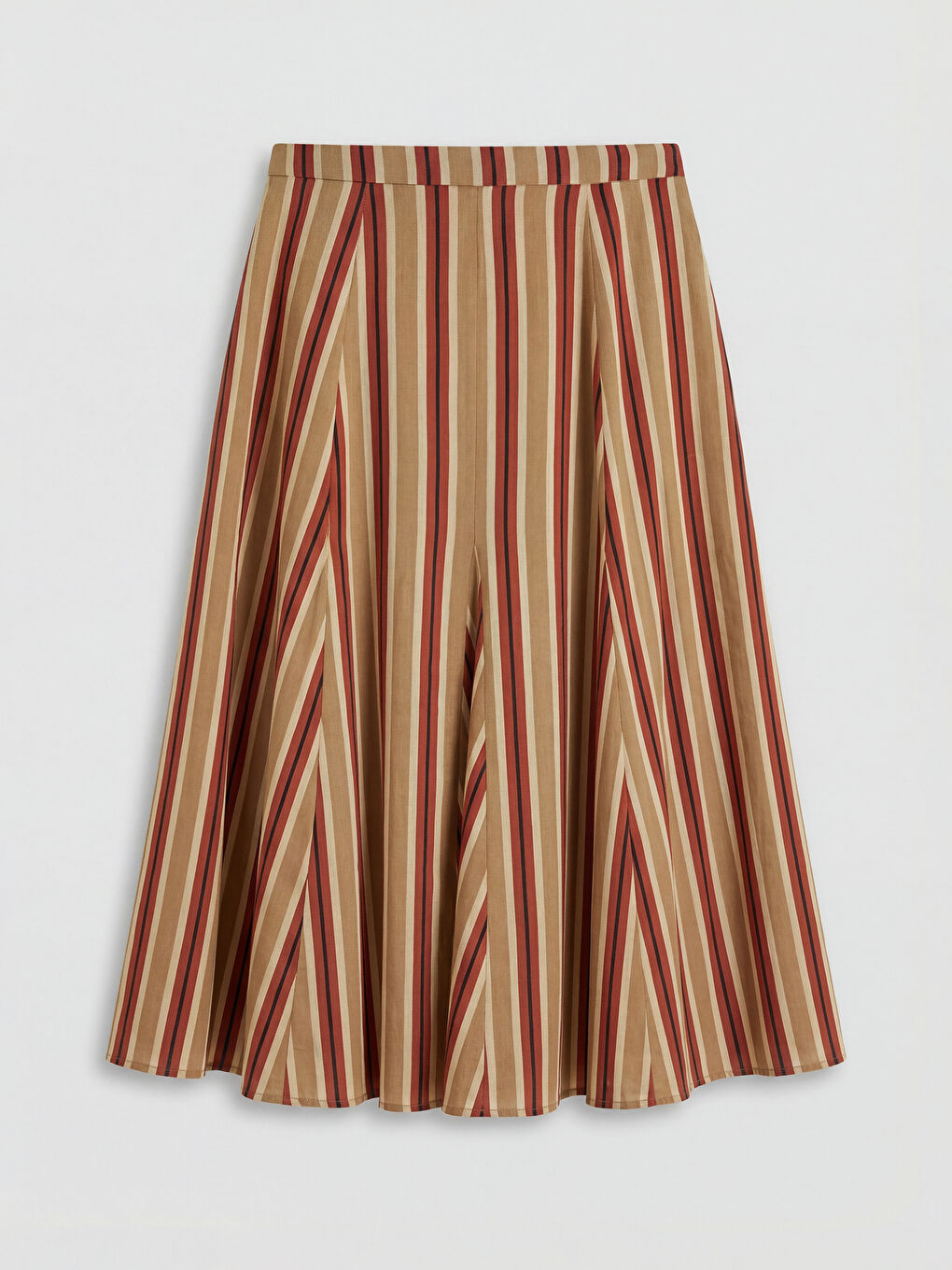 Kahverengi Regular Fit Çizgili A Kesim Etek