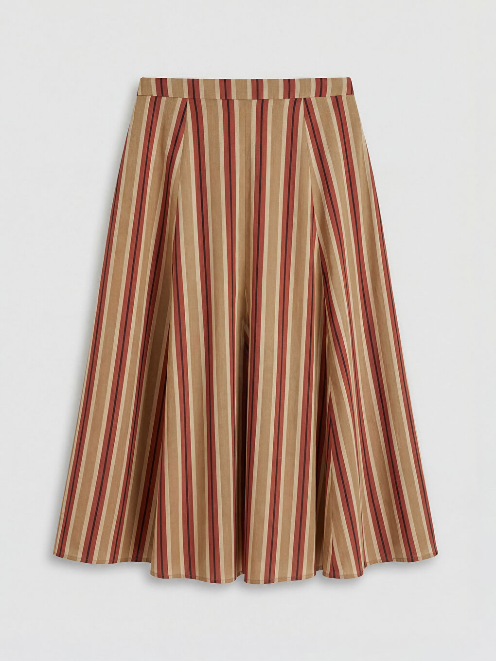 Kahverengi Regular Fit Çizgili A Kesim Etek-1