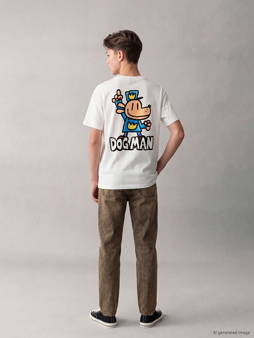 Crew Neck Dog Man Printed Boys' T-Shirt-1
