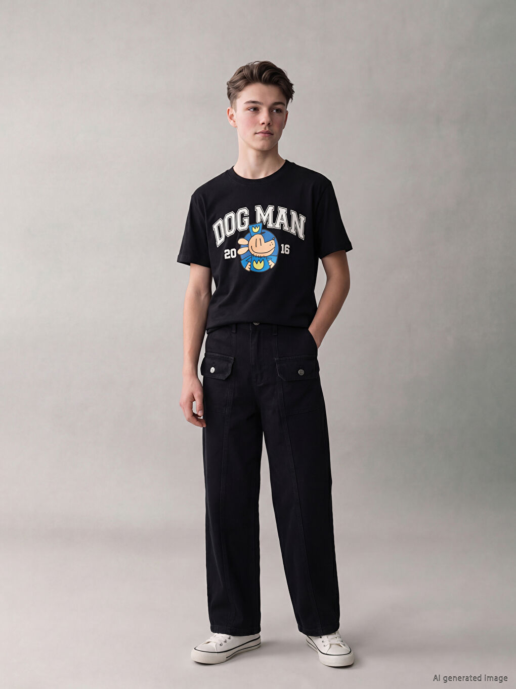 Crew Neck Dog Man Printed Boys' T-Shirt-1