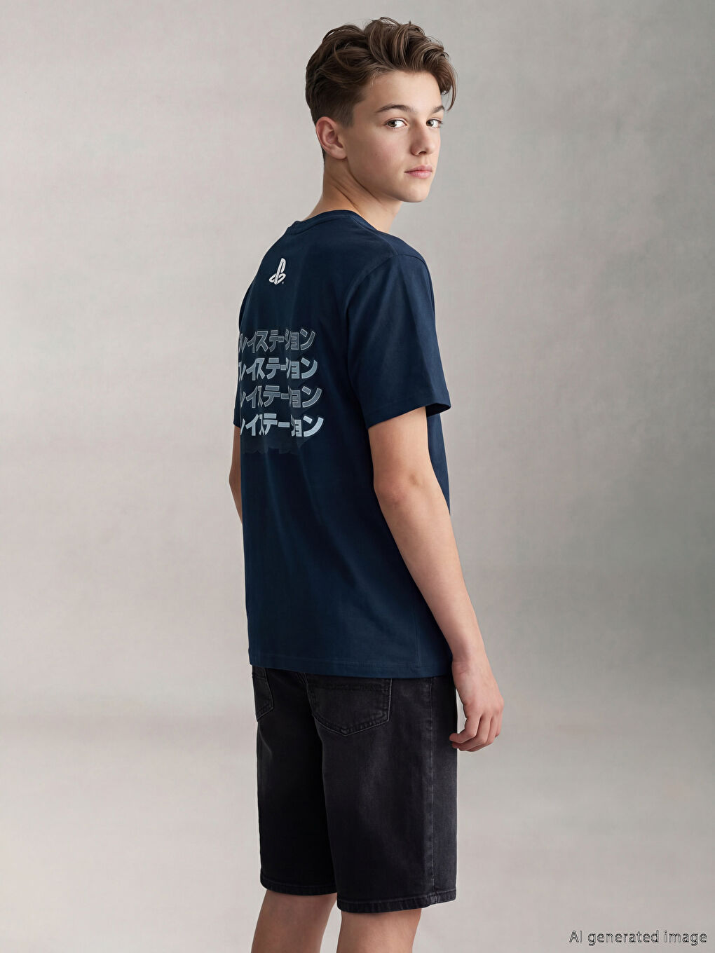 Lacivert PlayStation Baskılı Erkek Çocuk Tişört