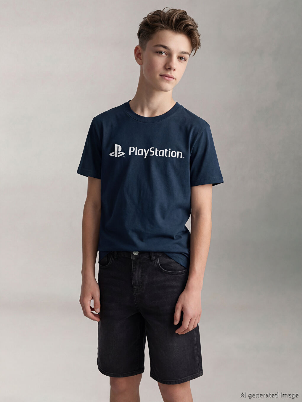 Lacivert PlayStation Baskılı Erkek Çocuk Tişört-1