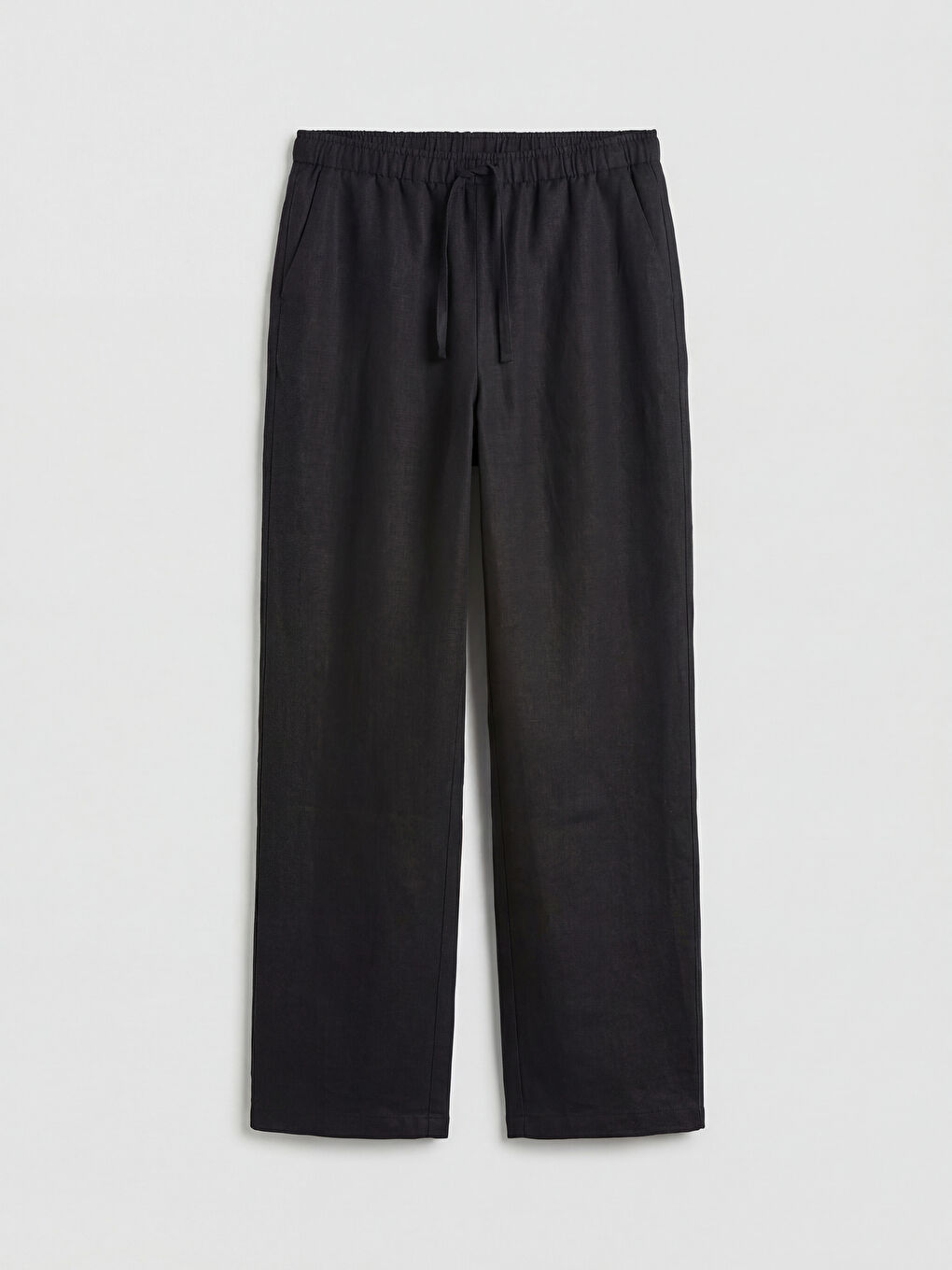 Siyah Beli Lastikli Kadın Keten Pantolon