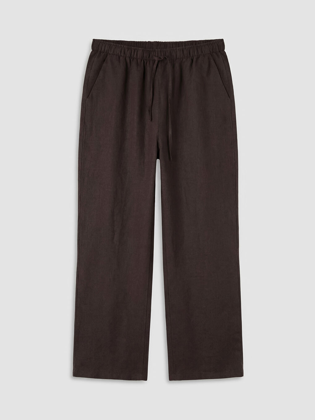 Kahverengi Beli Lastikli Kadın Keten Pantolon