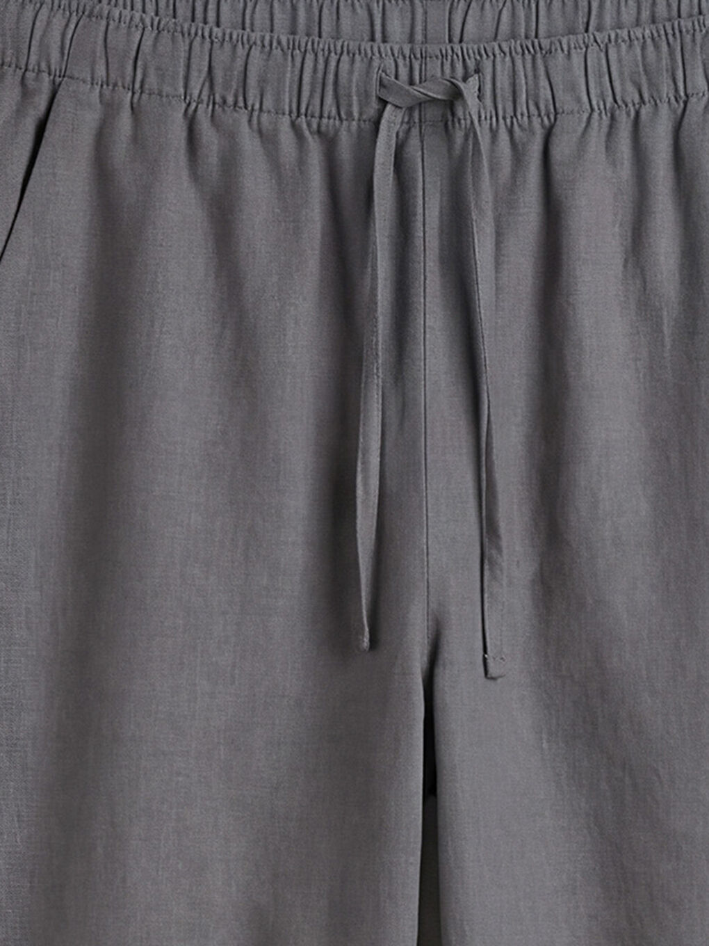 Gri Beli Lastikli Kadın Keten Pantolon-2