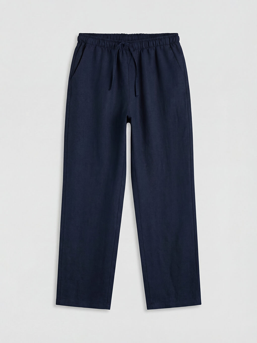 Lacivert Beli Lastikli Kadın Keten Pantolon