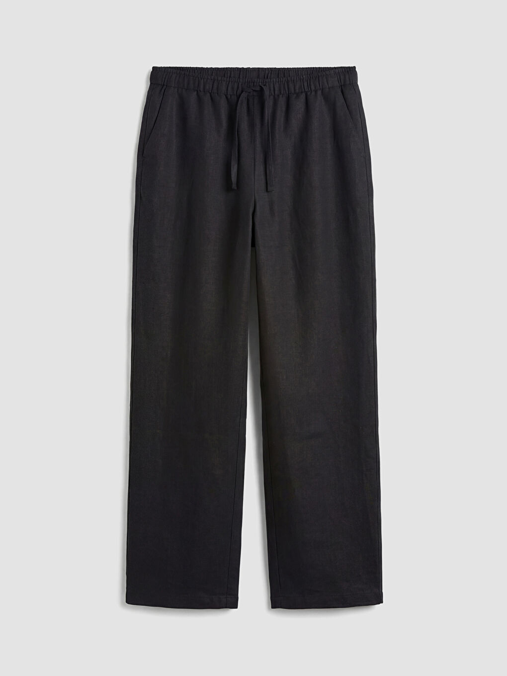 Siyah Beli Lastikli Kadın Keten Pantolon