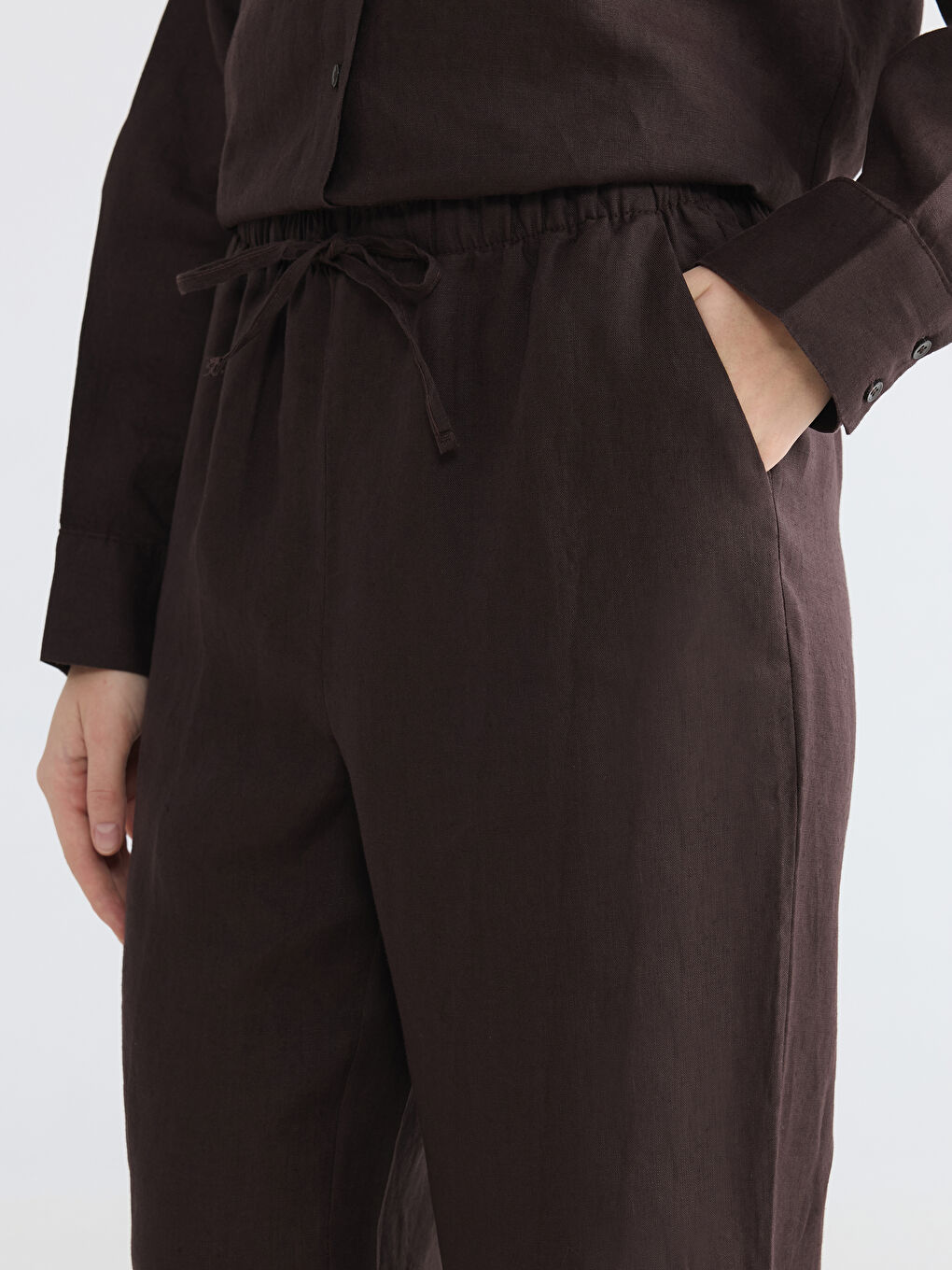 Lanene ženske pantalone sa elastičnim strukom-2