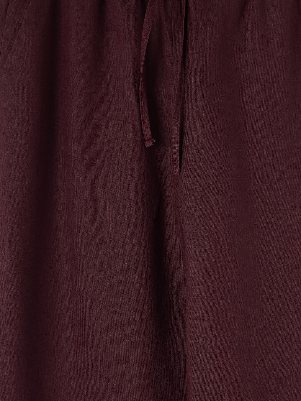 Mürdüm Beli Lastikli Kadın Keten Pantolon-2